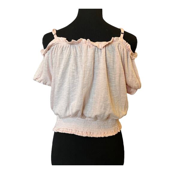 3/$15 Women's BCX Rose Light Pink Off the Shoulder Blouse Medium - Picture 2 of 8